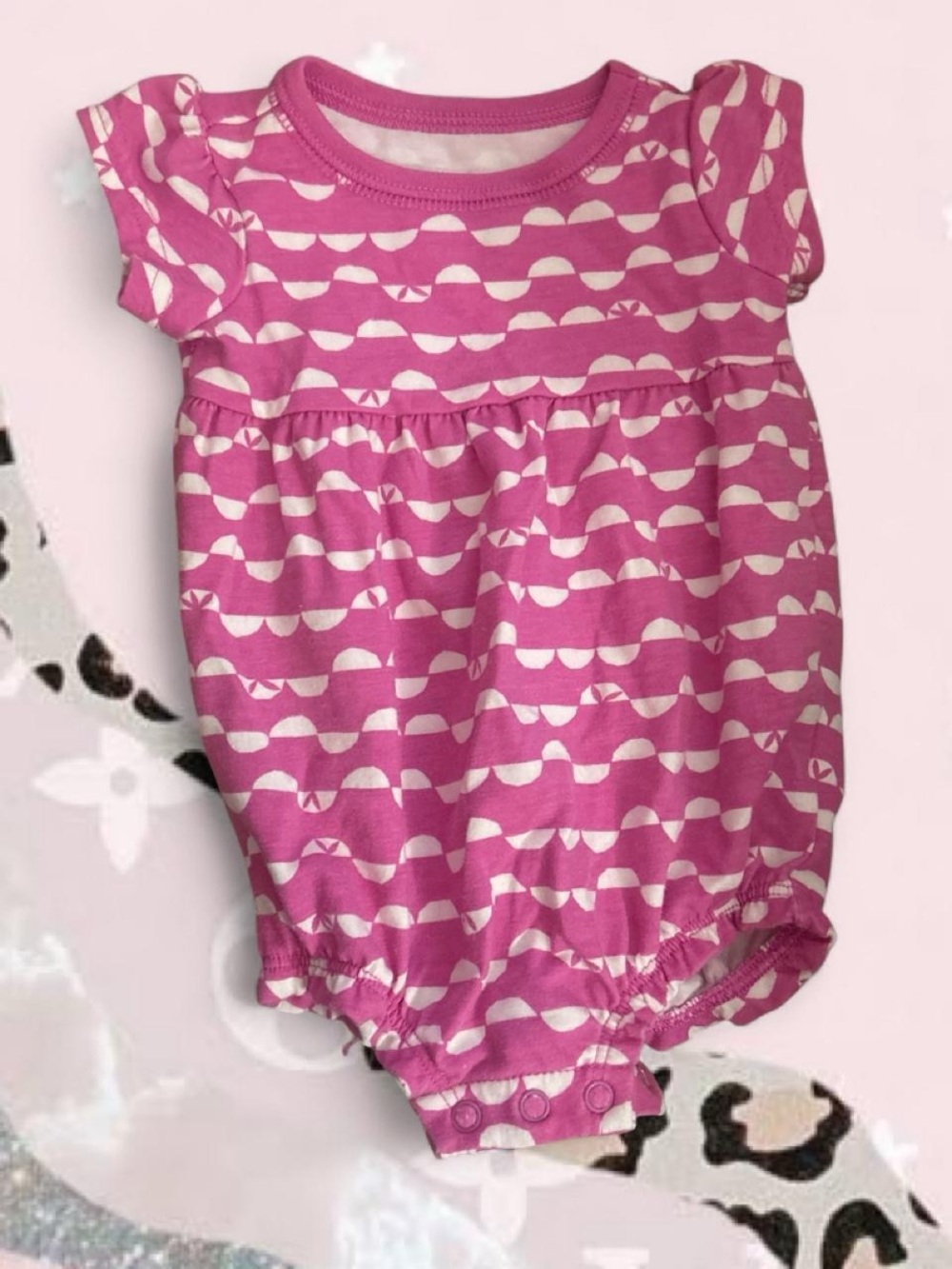Cat & Jack Pink and White Patterned Baby Girl One-Piece